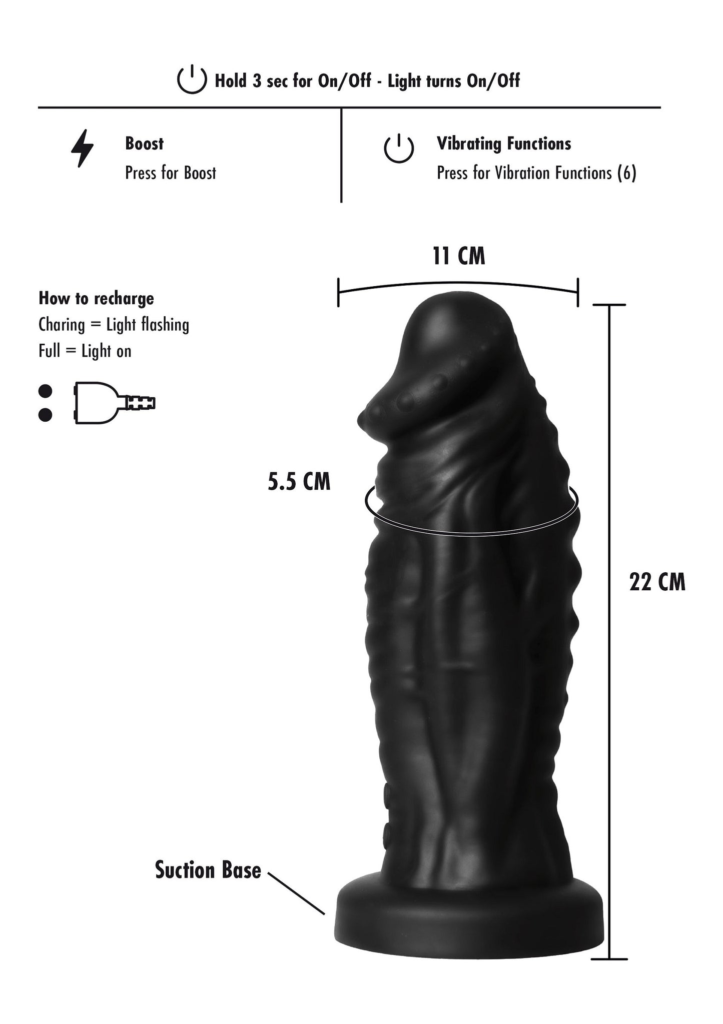 Hidden Desire Extreme Vibrating Devil Monster Dildo BLACK - 6
