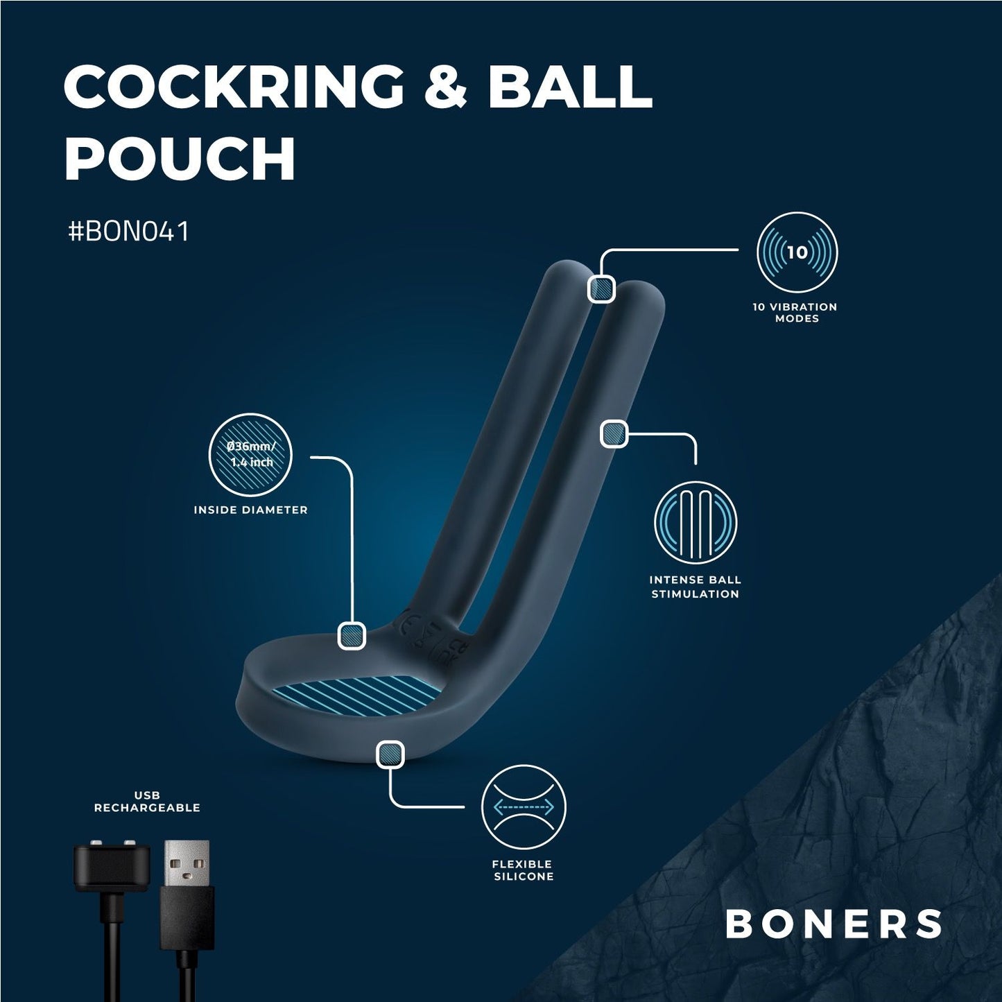 Boners Cockring & Ball Stimulator - Blauw - 6
