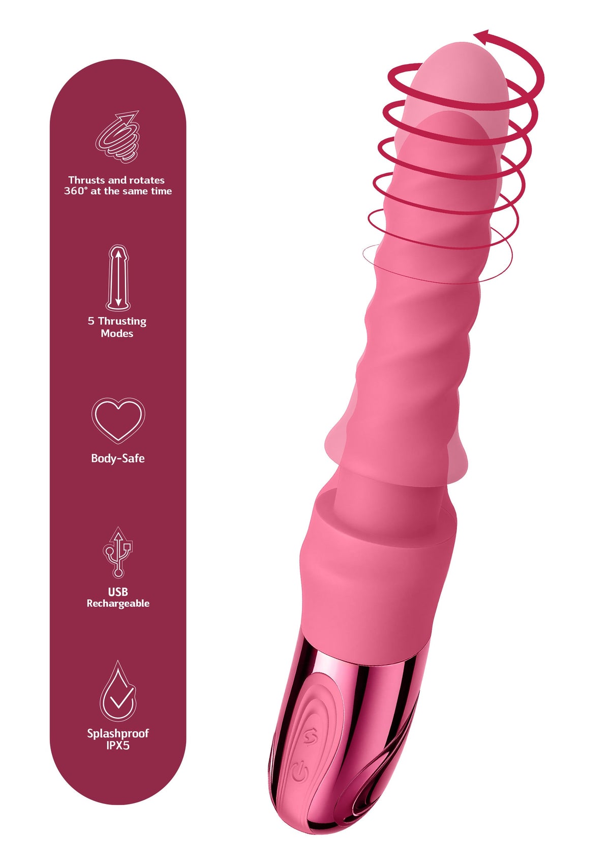 Swirl Ribbed Massaging Vibrator PINK - 3