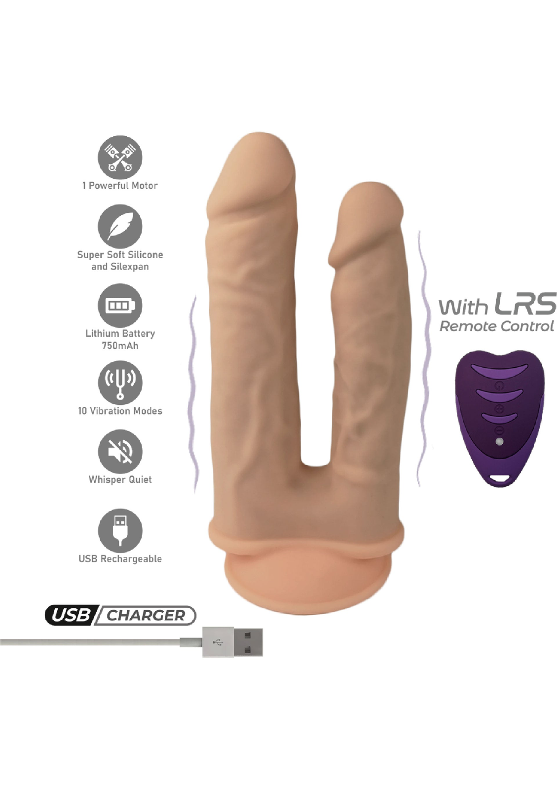 Duo Dildo Vibrating 7+8 inch SKIN - 5