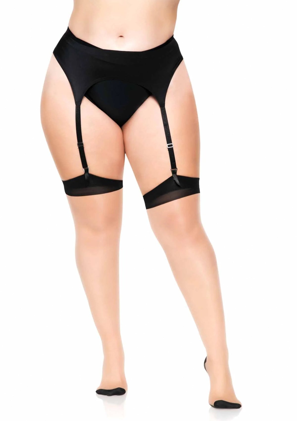 Plus Elastane 2-tone Stockings with Backseam BLACK PLUS - 3