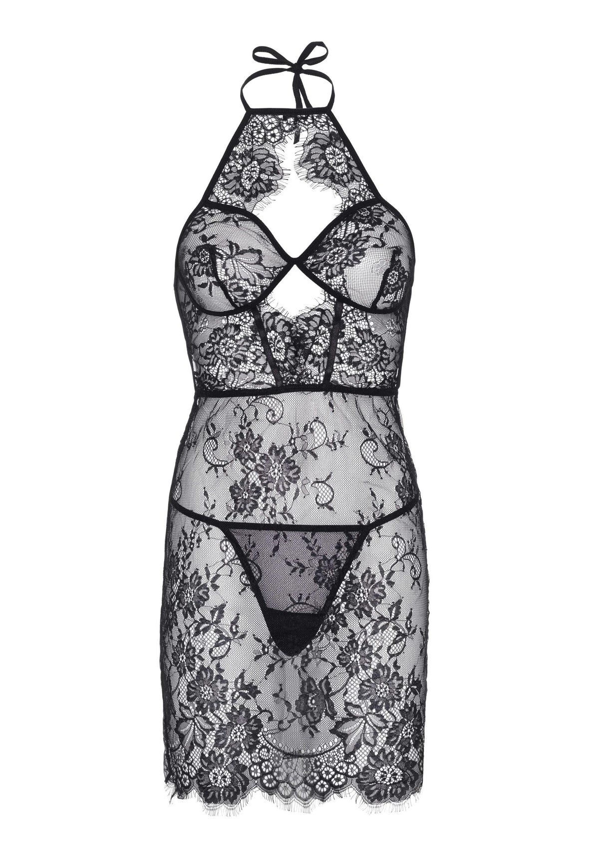 Dress with Scalloped Lace and String BLACK L - 9