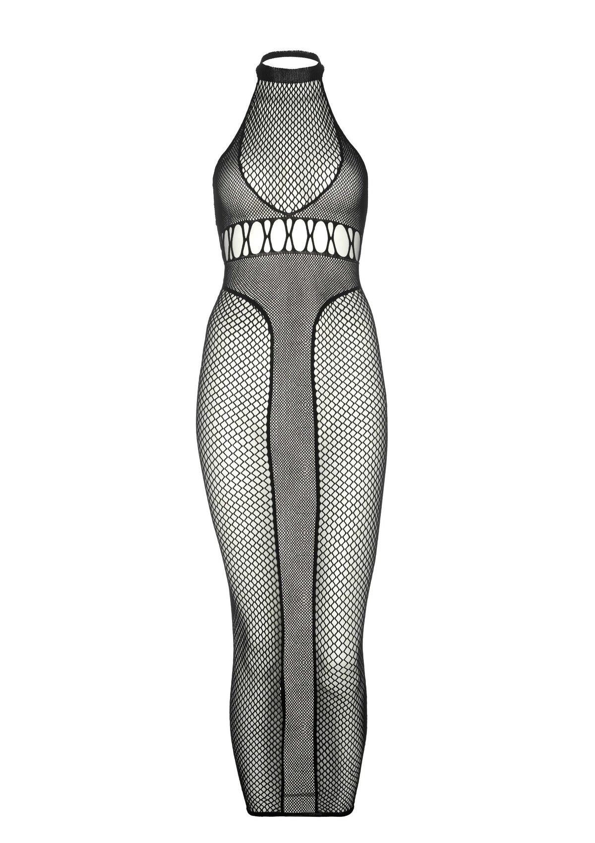 Halter Dual Net Backless Dress BLACK O/S - 7
