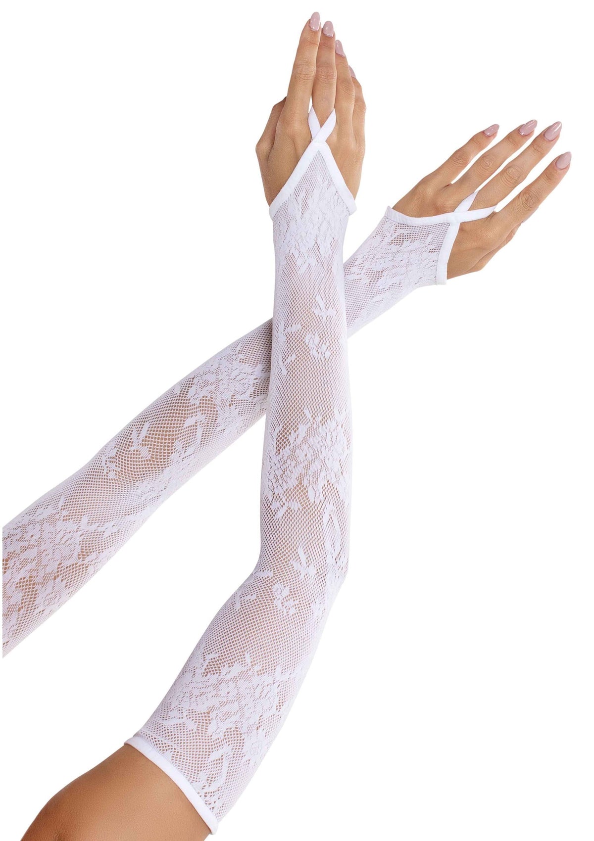 Floral Net Extra Long Gauntlet Arm Warmers WHITE O/S - 0