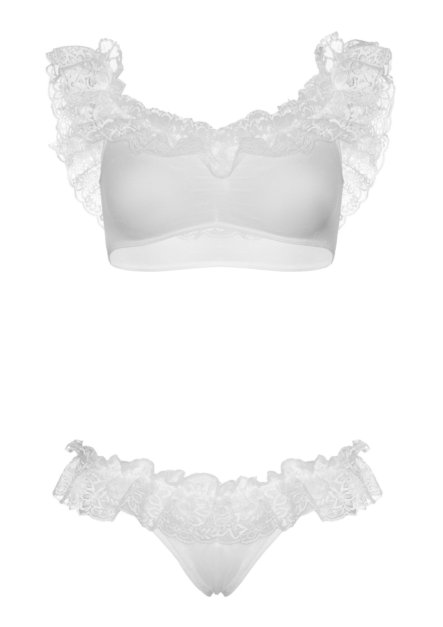 Leg Avenue Lace ruffle crop top and panty WHITE O/S - 2
