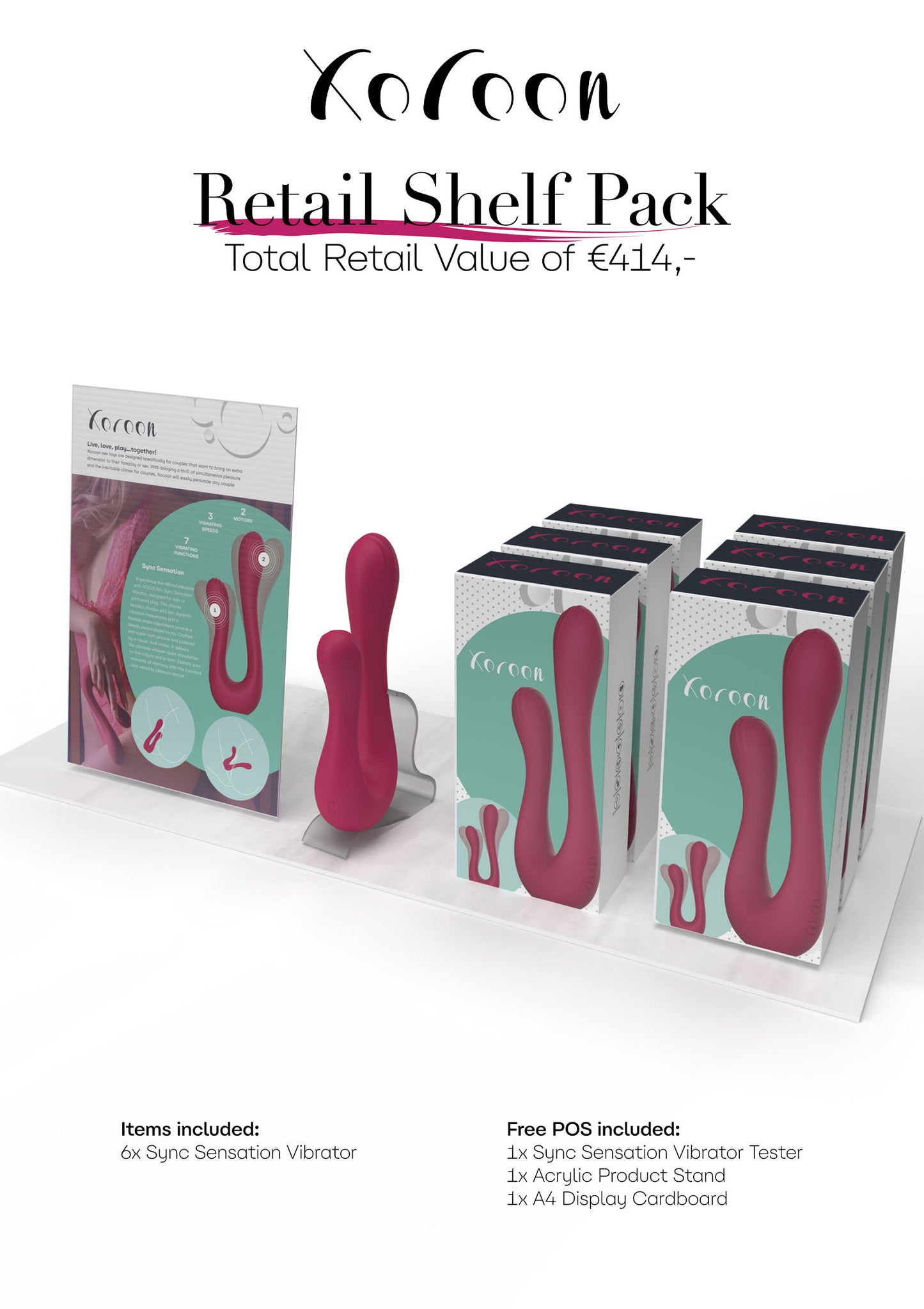 Xocoon Sync Sensation Vibrator Retail Shelf Pack FUCHSIA - 6