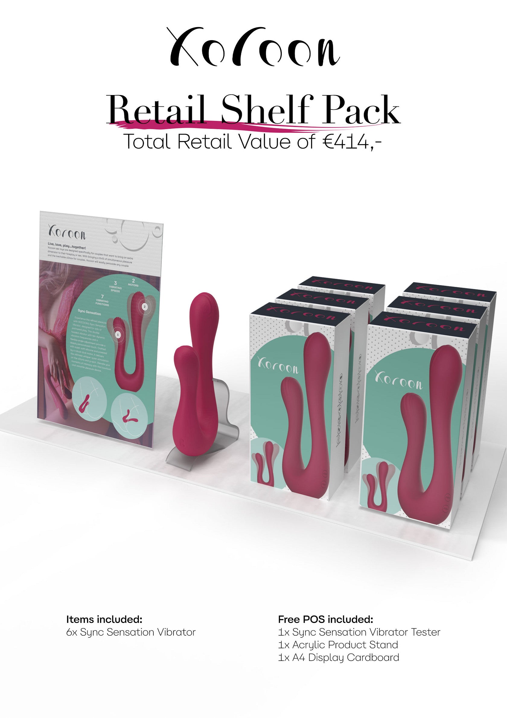 Xocoon Sync Sensation Vibrator Retail Shelf Pack FUCHSIA - 6
