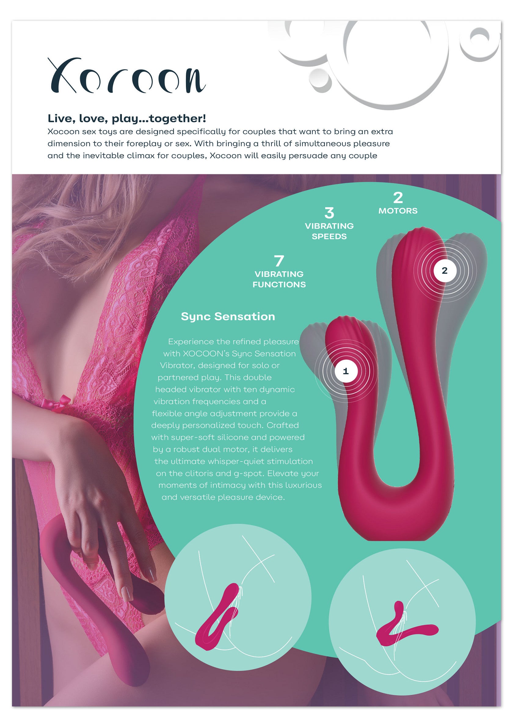 Xocoon Sync Sensation Vibrator Retail Shelf Pack FUCHSIA - 7
