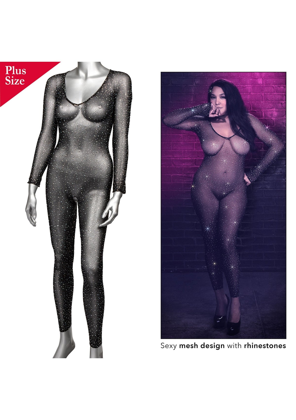 Crotchless Bodystocking Plus BLACK PLUS - 1
