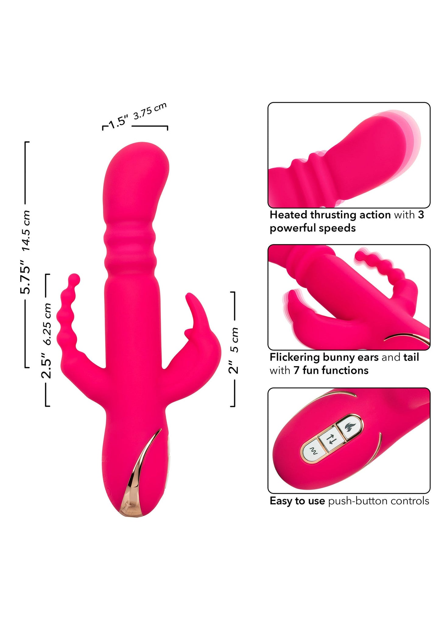 Heated Silicone Triple Rabbit PINK - 4