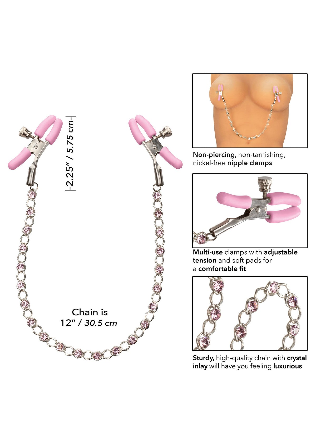 Crystal Chain Nipple Clamps PINK - 3
