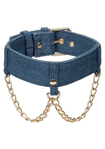 CalExotics Ride 'em Premium Denim Collection Collar with Leash BLUE - 359