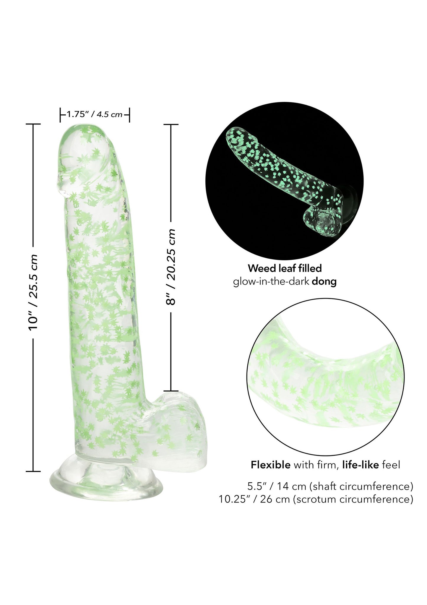 CalExotics Naughty Bits I Leaf Dick Glow-In-The-Dark Weed Leaf Dildo GLOW - 11