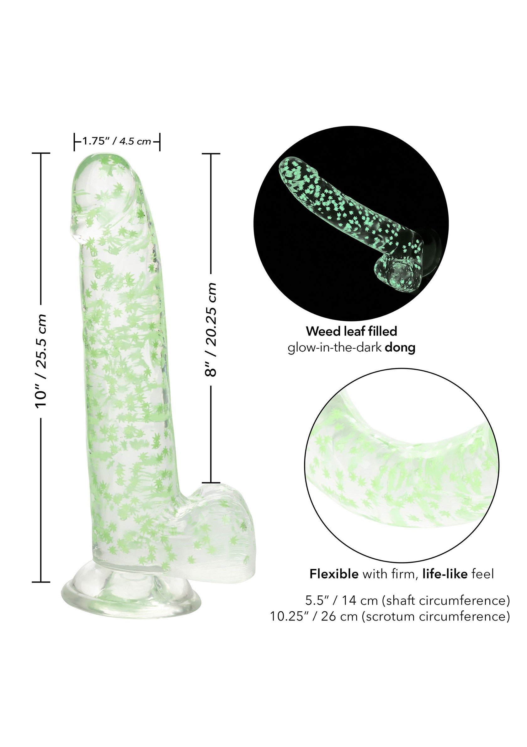CalExotics Naughty Bits I Leaf Dick Glow-In-The-Dark Weed Leaf Dildo GLOW - 11