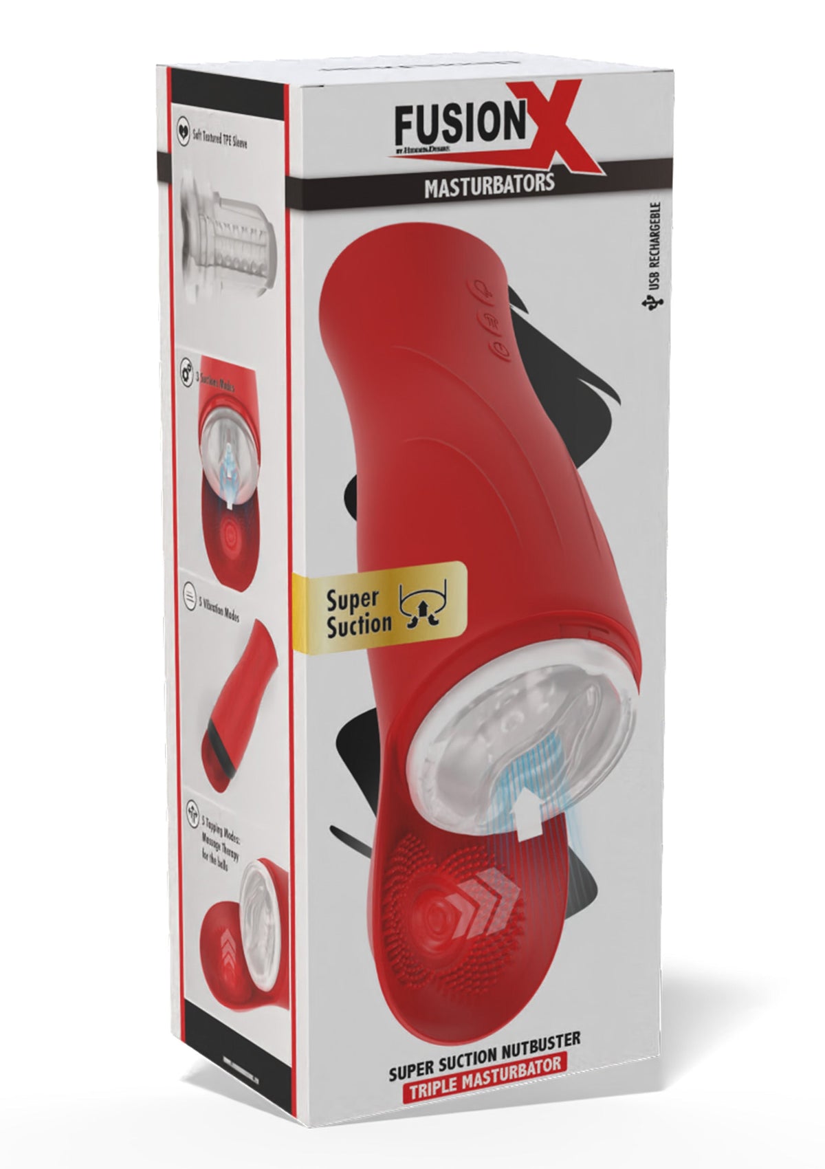Super Suction Nutbuster Triple Masturbator RED - 1