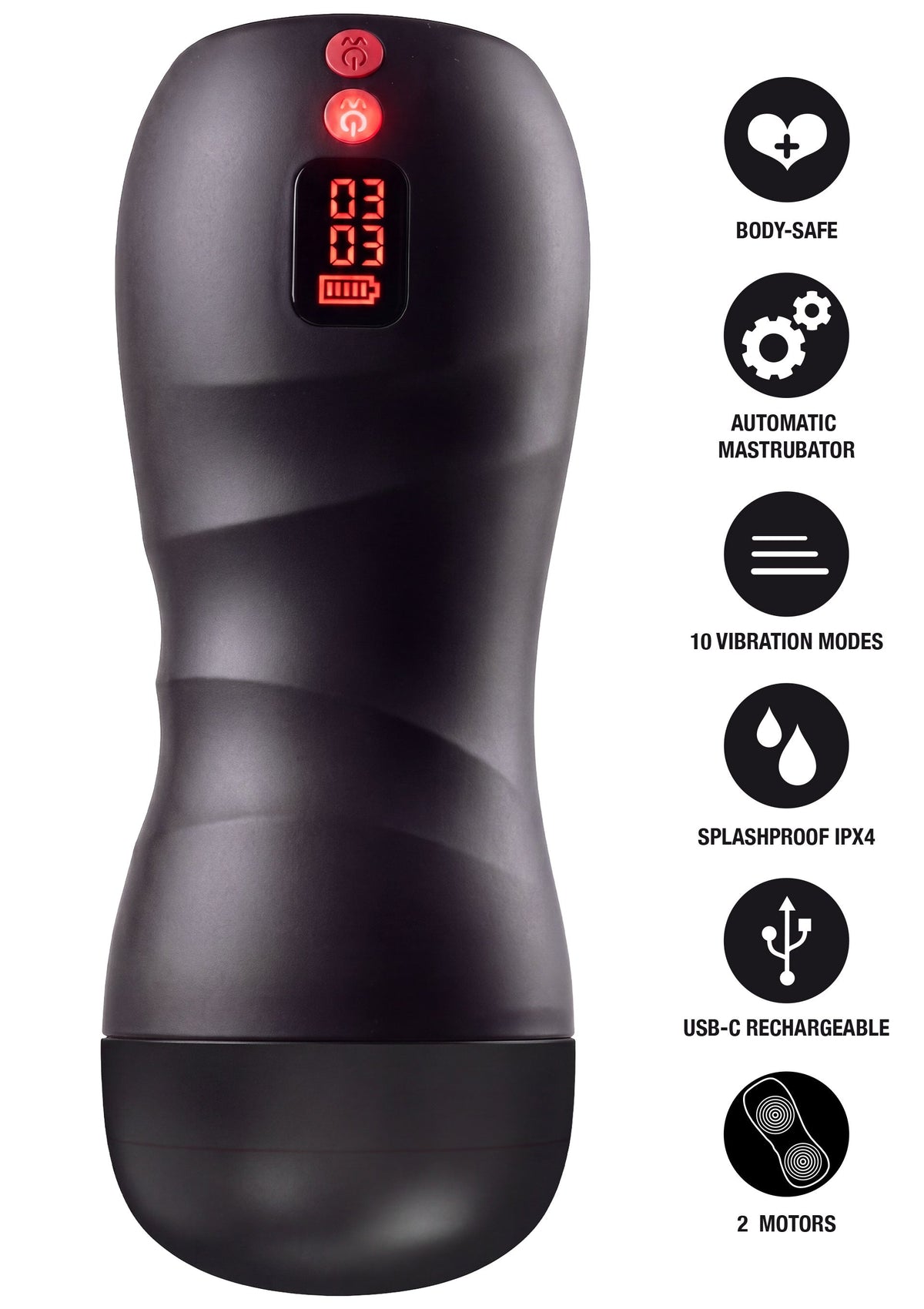Vibrating Twin Turbo Masturbator BLACK - 5