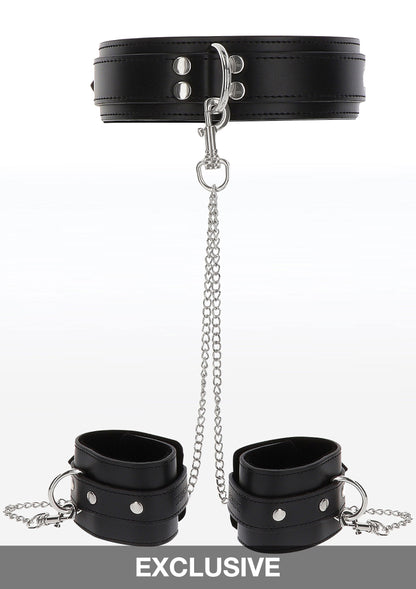 Taboom Bondage Essentials Heavy Collar and Wrist Cuffs BLACK - 0