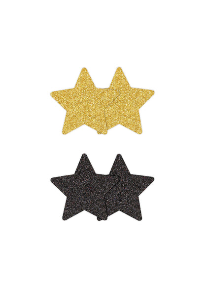 NS Novelties Pretty Pasties Glitter Stars Black/Gold 2 Pair BLACK - 1
