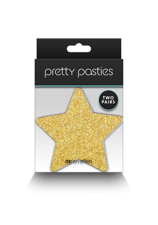 NS Novelties Pretty Pasties Glitter Stars Black/Gold 2 Pair - Black