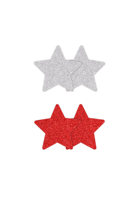 NS Novelties Pretty Pasties Glitter Stars Black/Gold 2 Pair - Red
