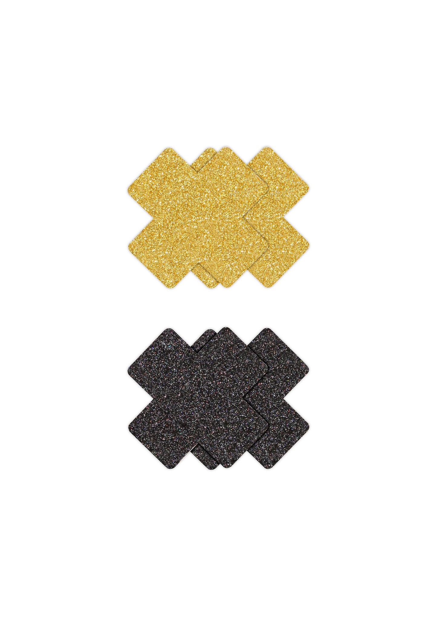 NS Novelties Pretty Pasties Glitter Cross Black/Gold 2 Pair BLACK - 2