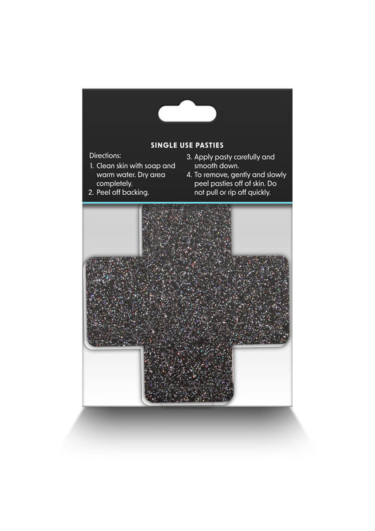 NS Novelties Pretty Pasties Glitter Cross Black/Gold 2 Pair - Black