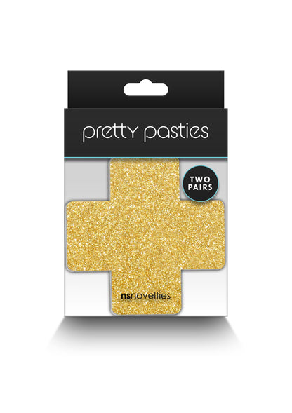 NS Novelties Pretty Pasties Glitter Cross Black/Gold 2 Pair BLACK - 1