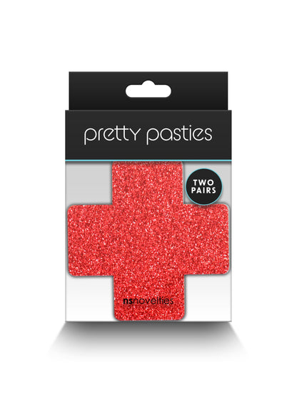 NS Novelties Pretty Pasties Glitter Cross Black/Gold 2 Pair RED - 1