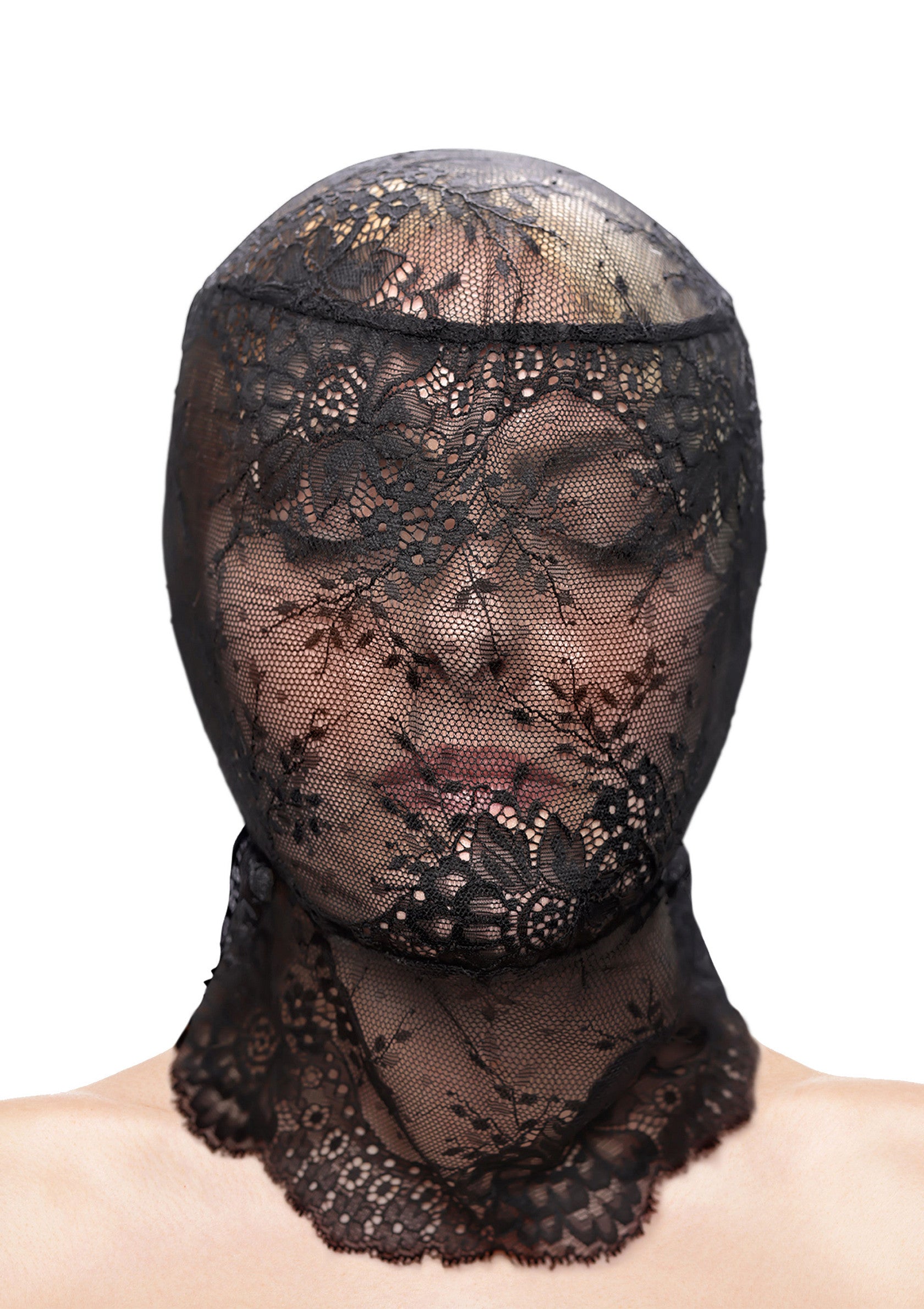 NS Novelties Fetish & Fashion Lace Hood BLACK - 1