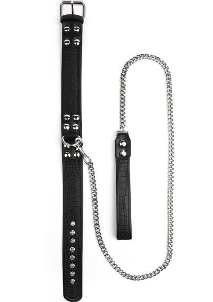Croc-Embossed Collar & Leash BLACK - 2