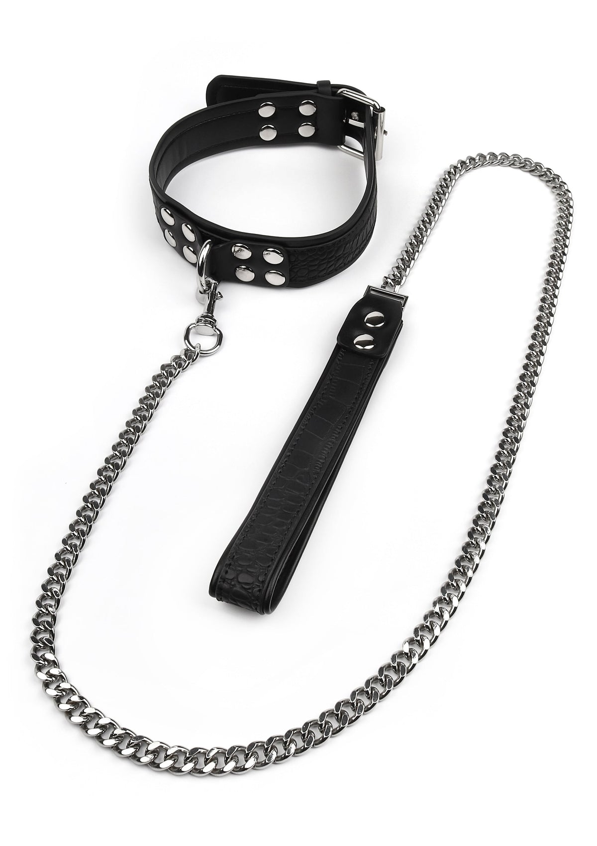 Croc-Embossed Collar & Leash BLACK - 3