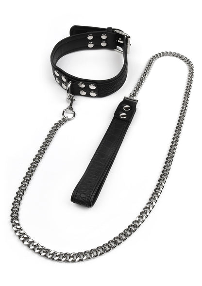 Croc-Embossed Collar & Leash BLACK - 3