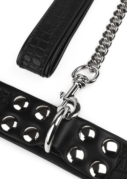 Croc-Embossed Collar & Leash BLACK - 4