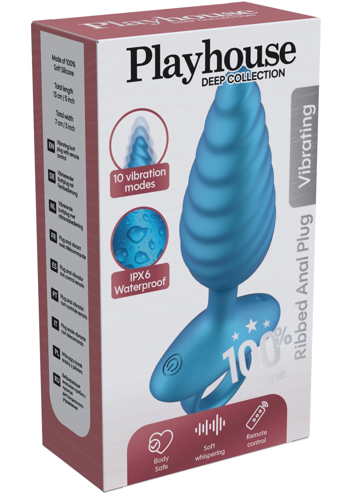 Ribbed Anal Plug Vibrating + Remote BLUE - 0