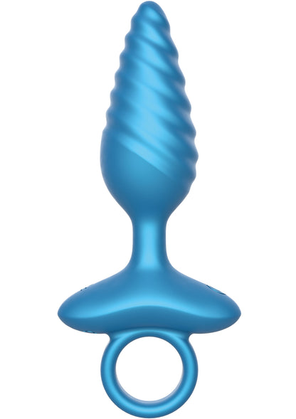 Ribbed Anal Plug Vibrating + Remote BLUE - 1