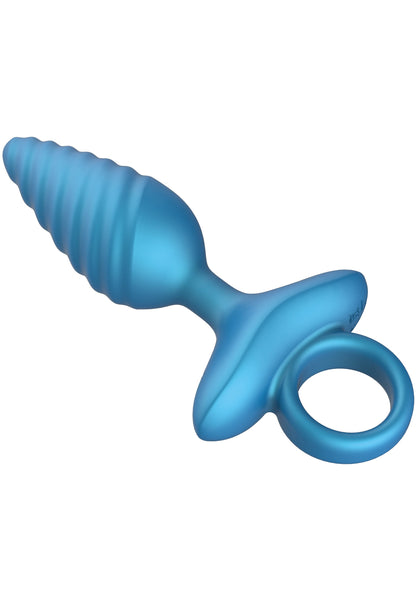 Ribbed Anal Plug Vibrating + Remote BLUE - 3