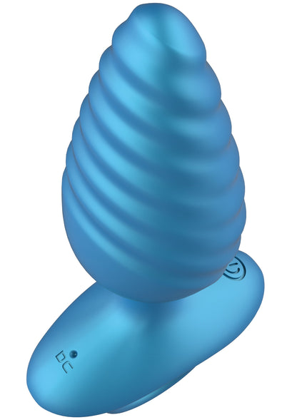 Ribbed Anal Plug Vibrating + Remote BLUE - 4