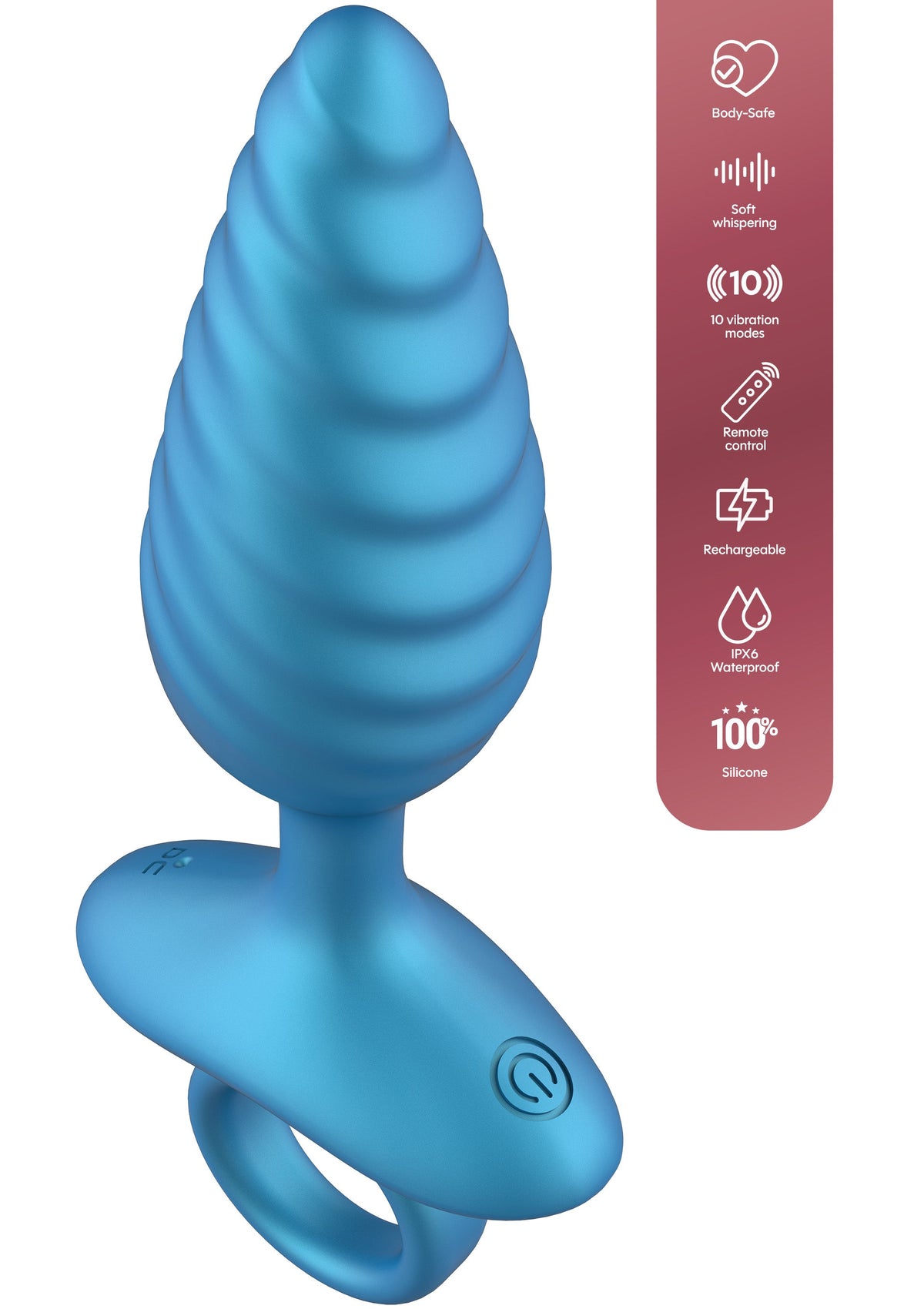 Ribbed Anal Plug Vibrating + Remote BLUE - 6