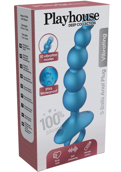 5 Balls Anal Plug Vibrating + Remote BLUE - 1