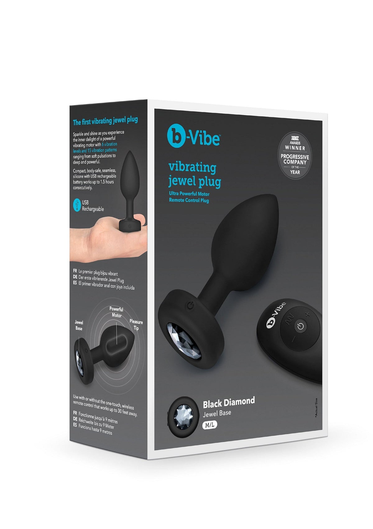 B-Vibe Vibrating Jewel Plug M/L BLACK - 1