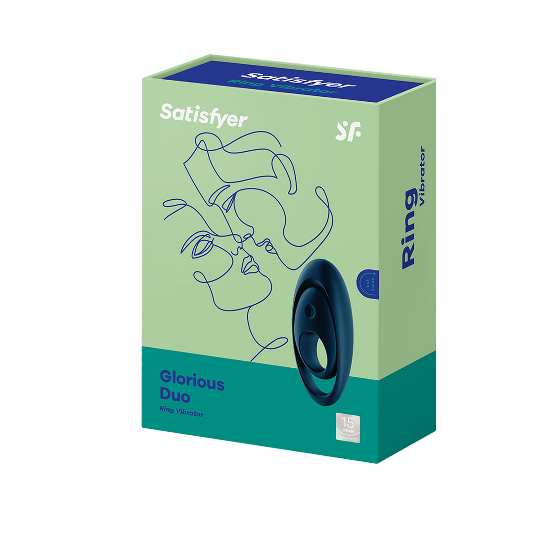 Glorious Duo Ring - Vibrerende Cockring met Dubbele Band - Donkerblauw Blau - 2