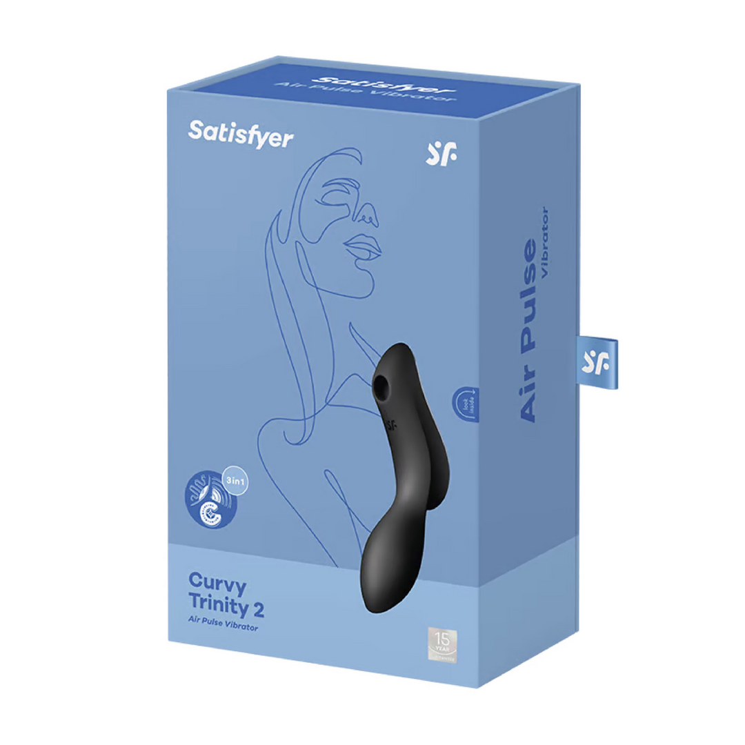 Curvy Trinity 2 - Invoegbare Air Pulse Vibrator - Zwart Schwarz - 2