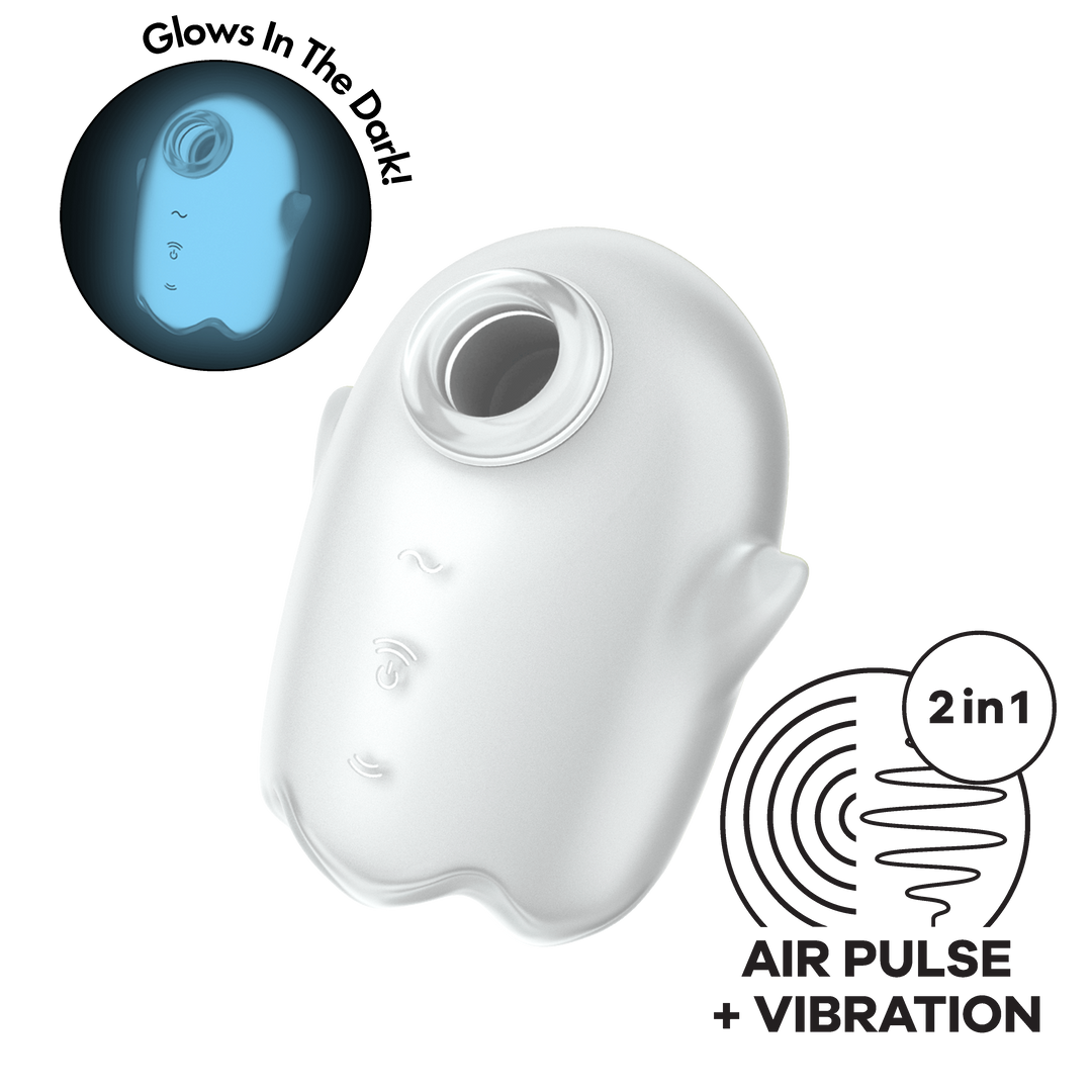 Glowing Ghost - Glow in the Dark - Dubbele Air Pulse Vibrator - Wit Weiß - 3