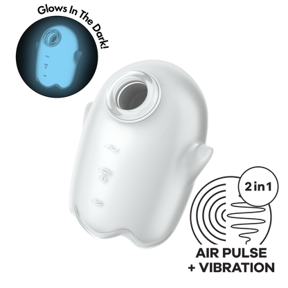 Glowing Ghost - Glow in the Dark - Dubbele Air Pulse Vibrator - Wit Weiß - 3