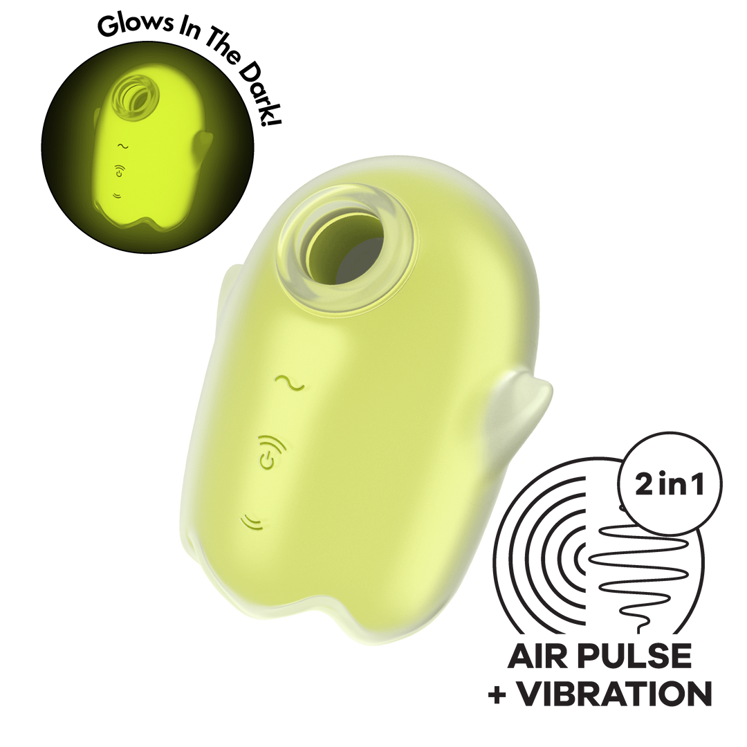 Glowing Ghost - Glow in the Dark - Dubbele Air Pulse Vibrator - Geel Gelb - 2