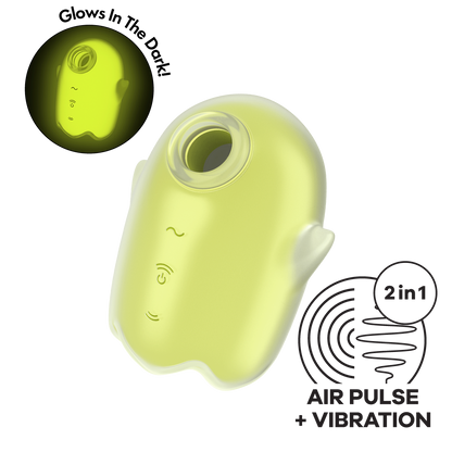 Glowing Ghost - Glow in the Dark - Dubbele Air Pulse Vibrator - Geel Gelb - 2