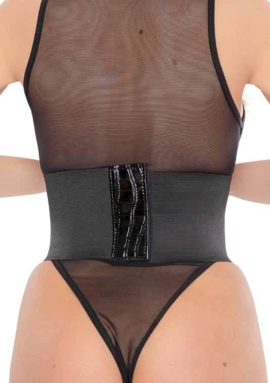 Kinky Diva Crocodile Front Waist Cincher - Black