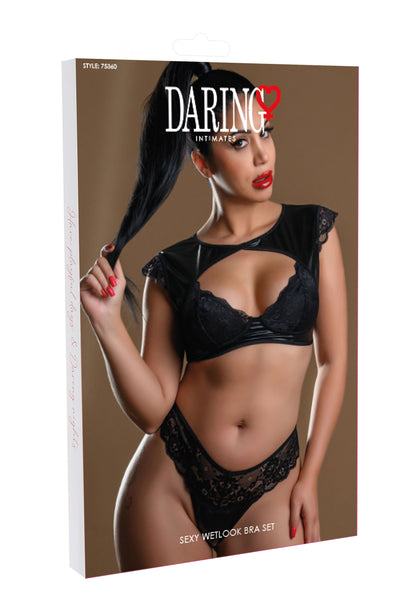 Daring Intimates Naughty Whispers Wetlook 2PC Bra Set BLACK S/M - 3