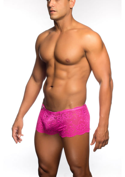 MOB Eroticwear Rose Lace Boy Short PINK S/M - 0