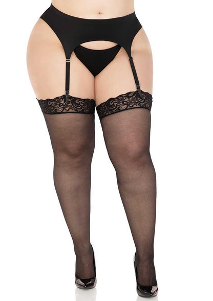 Plus Sheer Backseam Stockings with Lace Top BLACK O/S - 0